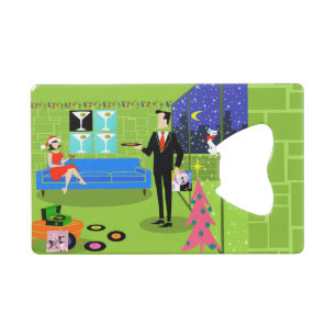 Retro Urban Christmas Couple Card Flaschenöffner
