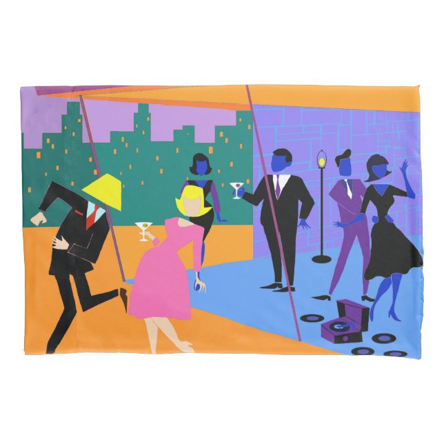 Retro Urban Dach Party Pillowcase Kissenbezug (Vorderseite)