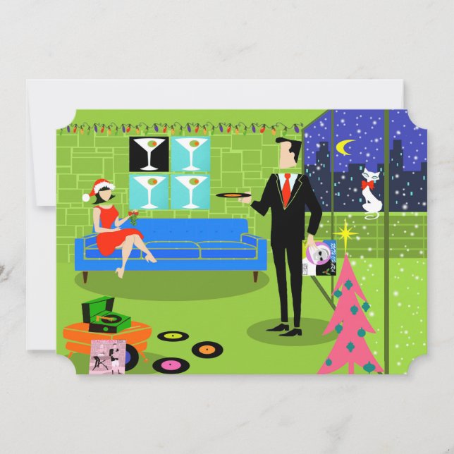 Retro Urbane Weihnachten-Party Einladungen (Vorderseite)