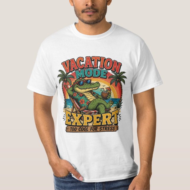 Retro-Urlaubsmodus-Experte Lustiger Alligator-Stra T-Shirt (Vorderseite)