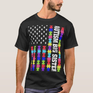 Retro US Flag Autism Big Sister Puzzle Autistic A T-Shirt