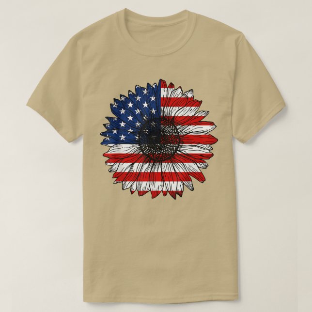Retro US Flag Sonnenblume Lover Funny Patriotic 4. T-Shirt (Design vorne)