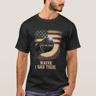 Retro US Flag Total Solar Eclipse 2024 Maine T-Shirt