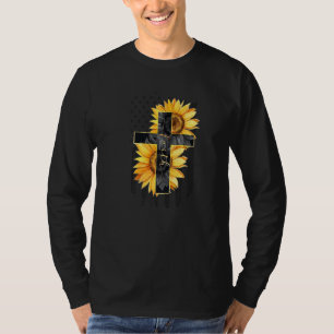 Retro-US-Flagge Sonnenblume Jesus Kreuz Glaube Chr T-Shirt