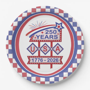 Retro USA 250. Jubiläums-Marquee-Schild 1776-2026 Pappteller