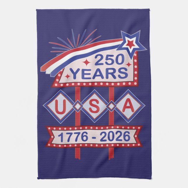 Retro USA 250th Anniversary Marquee Sign 1776-2026 Geschirrtuch (Vertikal)