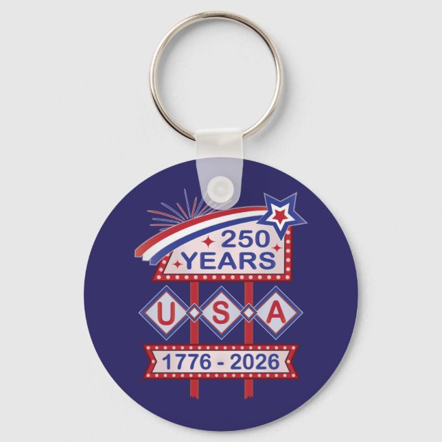 Retro USA 250th Anniversary Marquee Sign 1776-2026 Schlüsselanhänger (Vorderseite)