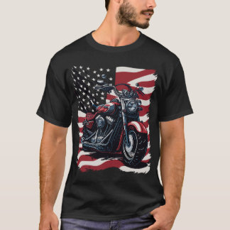 Retro USA Amerikanische Flagge Motorrad Veteran Bi T-Shirt