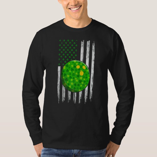 Retro Usa Flag Bowling Kleeblatt Sports St Patrick T-Shirt (Vorderseite)