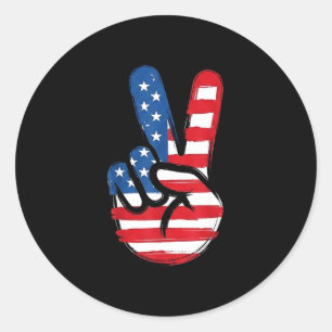 Retro-USA-Flagge-Friedenszeichen-Hand-4. Juli Runder Aufkleber