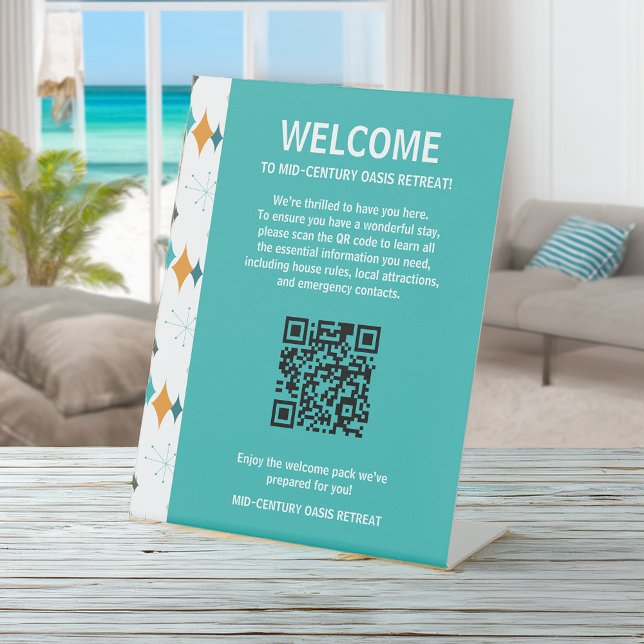 Retro Vacation Rental Welcome Guest QR Code Sockelschild (Von Creator hochgeladen)