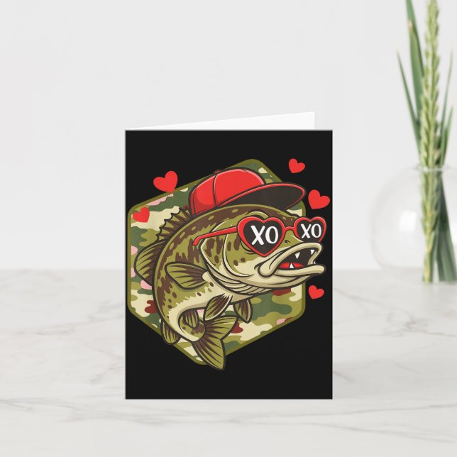 Retro Valentine B Fishing Camo Fisherman Valentine Karte (Vorderseite)