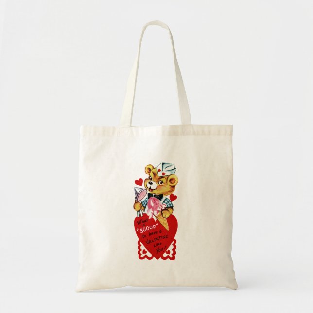 Retro Valentine Bear and Ice Creme Budget Tragetasche (Vorne)