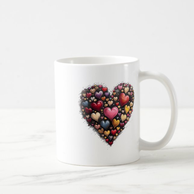 Retro Valentine Day Hearts Pinselstrich Coquette H Kaffeetasse (Rechts)