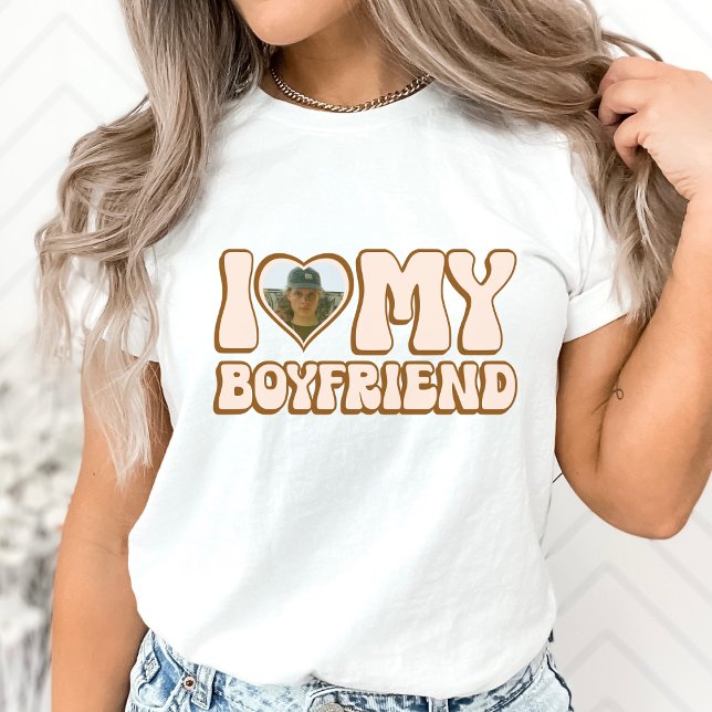 Retro Valentine Heart Foto I Liebe Mein Freund T-Shirt (Retro Valentine's Day Heart Photo I Love My Boyfriend T-Shirt)