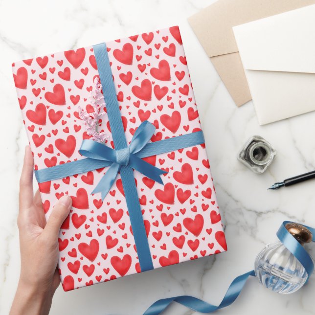 Retro Valentine Hearts Wedding Red Pink Geschenkpapier (Schenken)