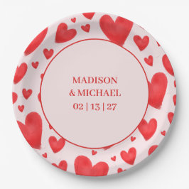 Retro Valentine Hearts Wedding Red Pink Pappteller