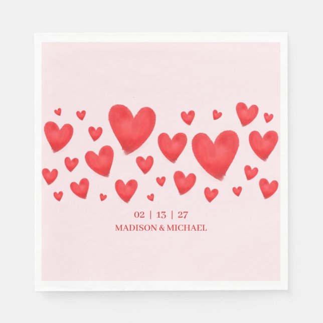 Retro Valentine Hearts Wedding Red Pink Serviette (Vorderseite)
