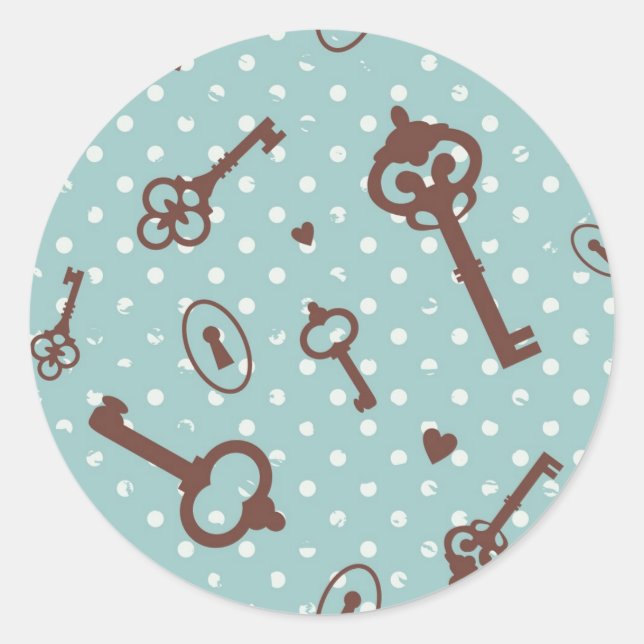 Retro Valentine Keys Runder Aufkleber (Vorderseite)