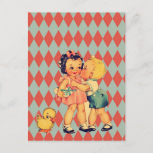 Retro Valentine Kitsch Vintage Kinder Feiertagspostkarte