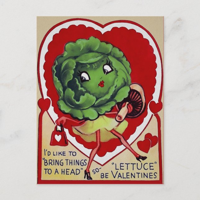 Retro Valentine Lettuce Postkarte (Vorderseite)