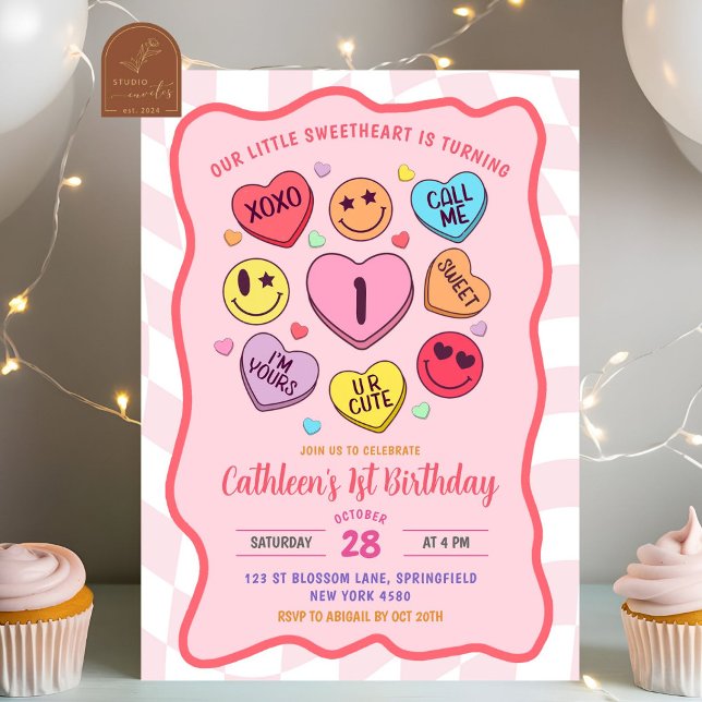 Retro valentine Pink Girl Herzstück Candy Einladung (Von Creator hochgeladen)