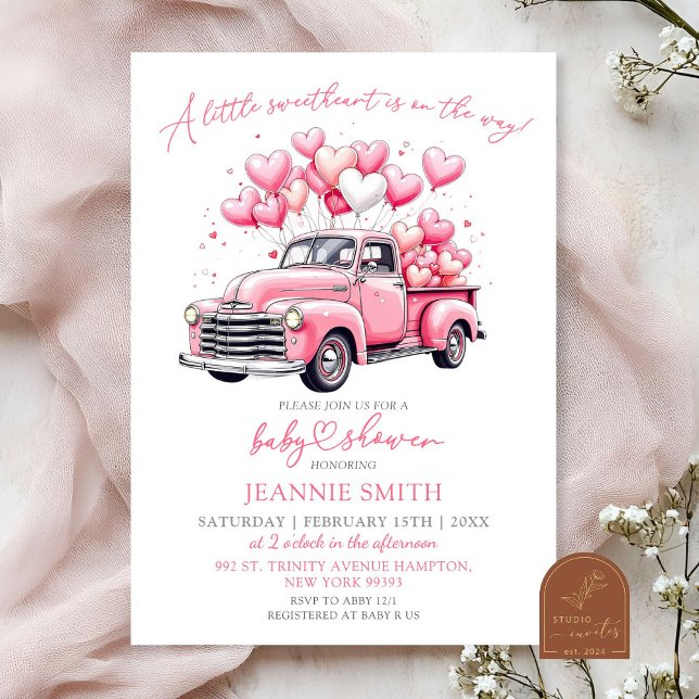 Retro Valentine Truck Sweetheart Babydusche Einladung (Von Creator hochgeladen)