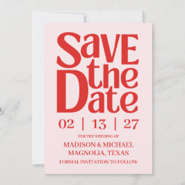Retro Valentine Wedding Photo Red Pink Save The Date