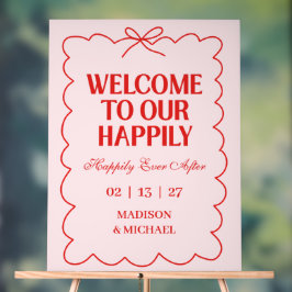 Retro Valentine Welcome Wedding Red Pink Acrylschild