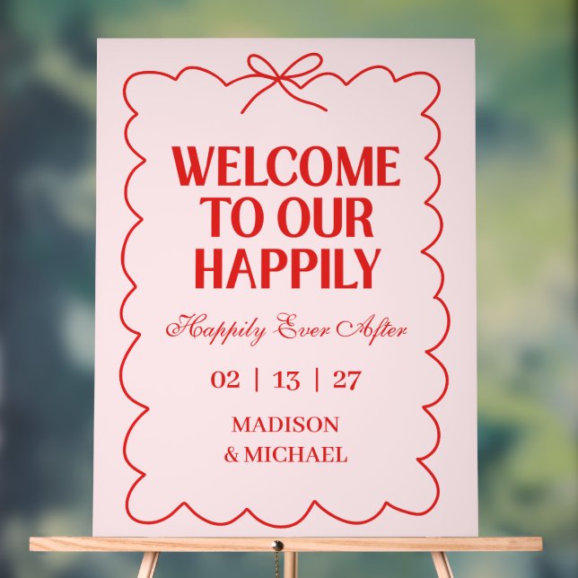 Retro Valentine Welcome Wedding Red Pink Acrylschild (Neutral)