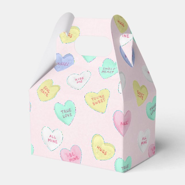 Retro Valentine's Day Candy Hearts on Baby Pink Geschenkschachtel (Vorderseite)