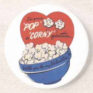 Retro Valentines Day, Popcorn Pop a Corny Question Getränkeuntersetzer