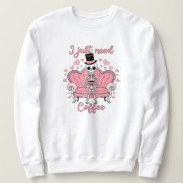 Retro Valentine's Day Skeleton Kaffee Drinker Sweatshirt