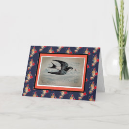 RETRO VALENTINE'S DAY SWALLOW IN FLIGHT BLANK CARD KARTE