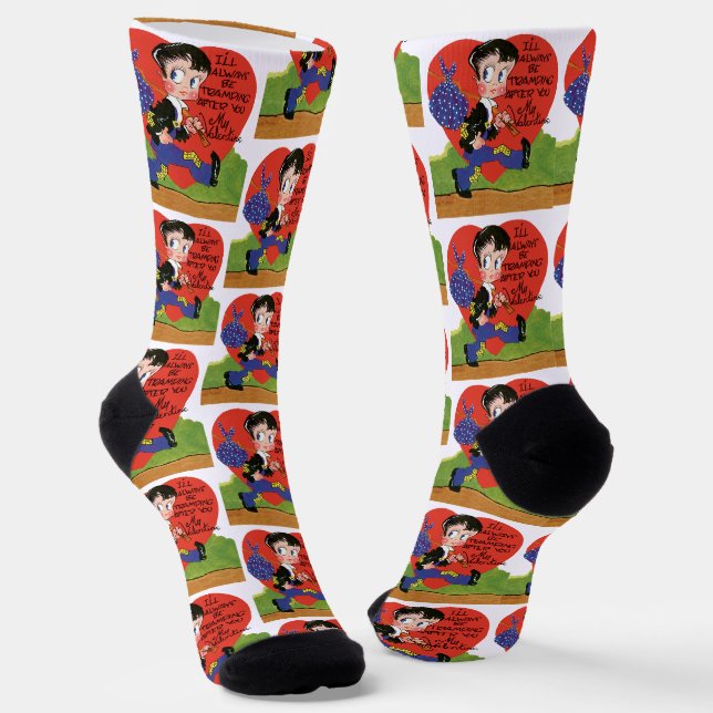 Retro Valentine's Day, Vintage Hobo Boy Heart Socken (Gewinkelt)