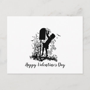 Retro-Valentins-Girl-Briefkasten-Silhouette Postkarte