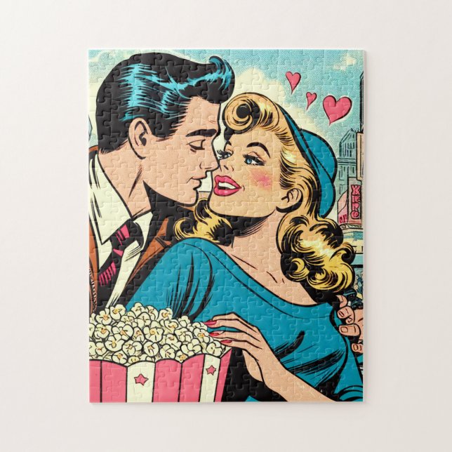 Retro Valentins Liebe Couple Comic (Vertikal)