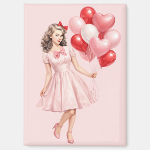 Retro-Valentins-Pin-Up-Girl mit Herzballons Magnet