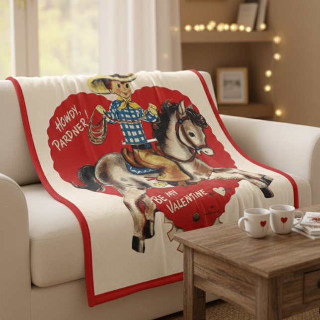 Retro-Valentinsgruß "Howdy, Pardner!" Fleecedecke (Vintage Retro "Howdy, Pardner!" Valentine Fleece Blanket)