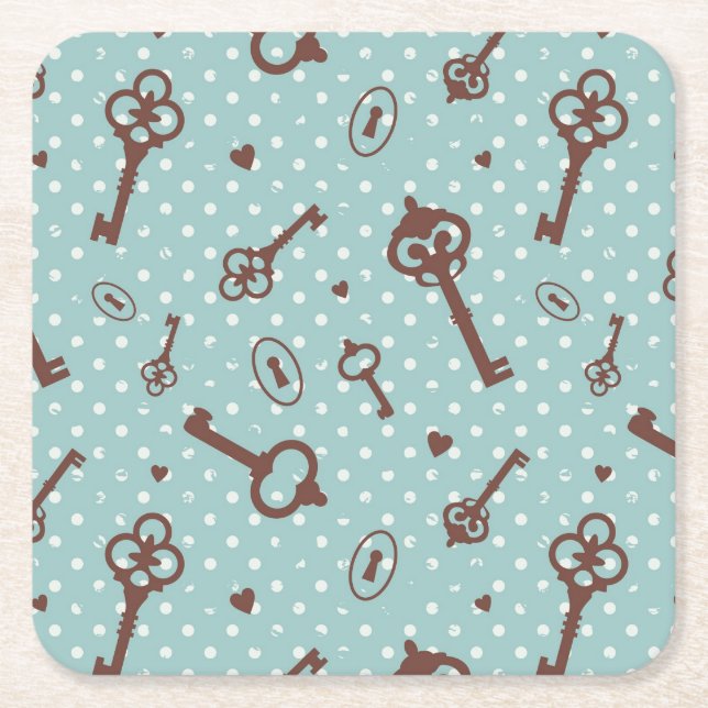 Retro Valentinsgruß-Schlüssel Rechteckiger Pappuntersetzer (Vorderseite)