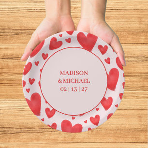 Retro Valentinsherzen Hochzeit Rot Pink Pappteller