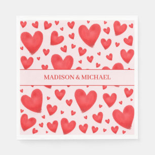 Retro Valentinsherzen Hochzeit Rot Pink Serviette