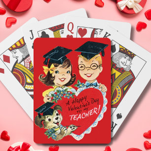 Retro Valentinstag für den Lehrer Spielkarten