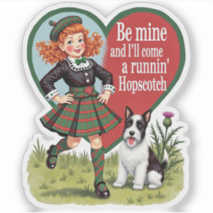 Retro-Valentinstag-Hopscotch-Mädchen und Hund Aufkleber