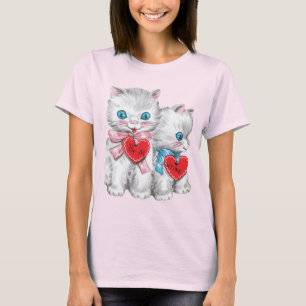 Retro Valentinstag Katzen, Vintage Fluffige Kätzch T-Shirt
