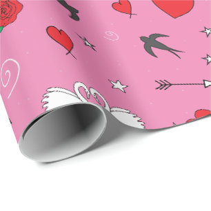 Retro-Valentinstag-Muster auf rosa Geschenkpapier