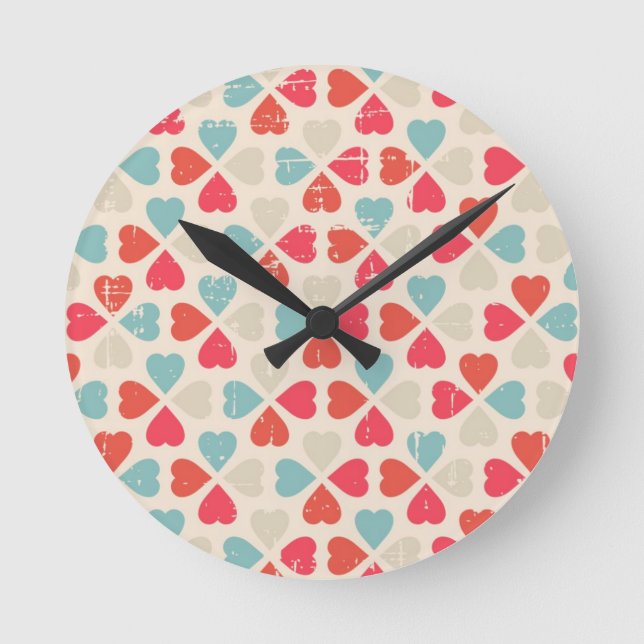 Retro Valentinstag-Muster Runde Wanduhr (Vorderseite)