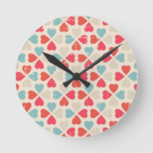 Retro Valentinstag-Muster Runde Wanduhr
