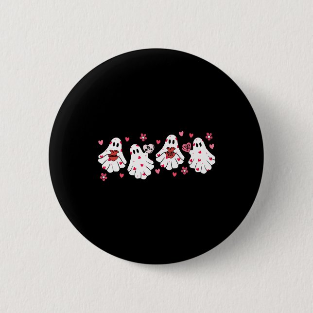 Retro Valentinstag Niedlich Ghost Boo Spooky Fraue Button (Vorderseite)