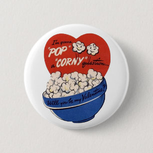 Retro Valentinstag, Popcorn platzt eine alberne Fr Button